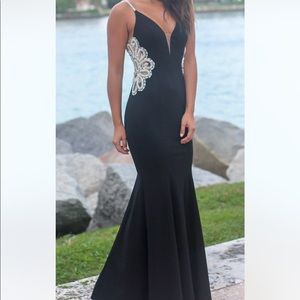 Black maxi dress with jeweled detail